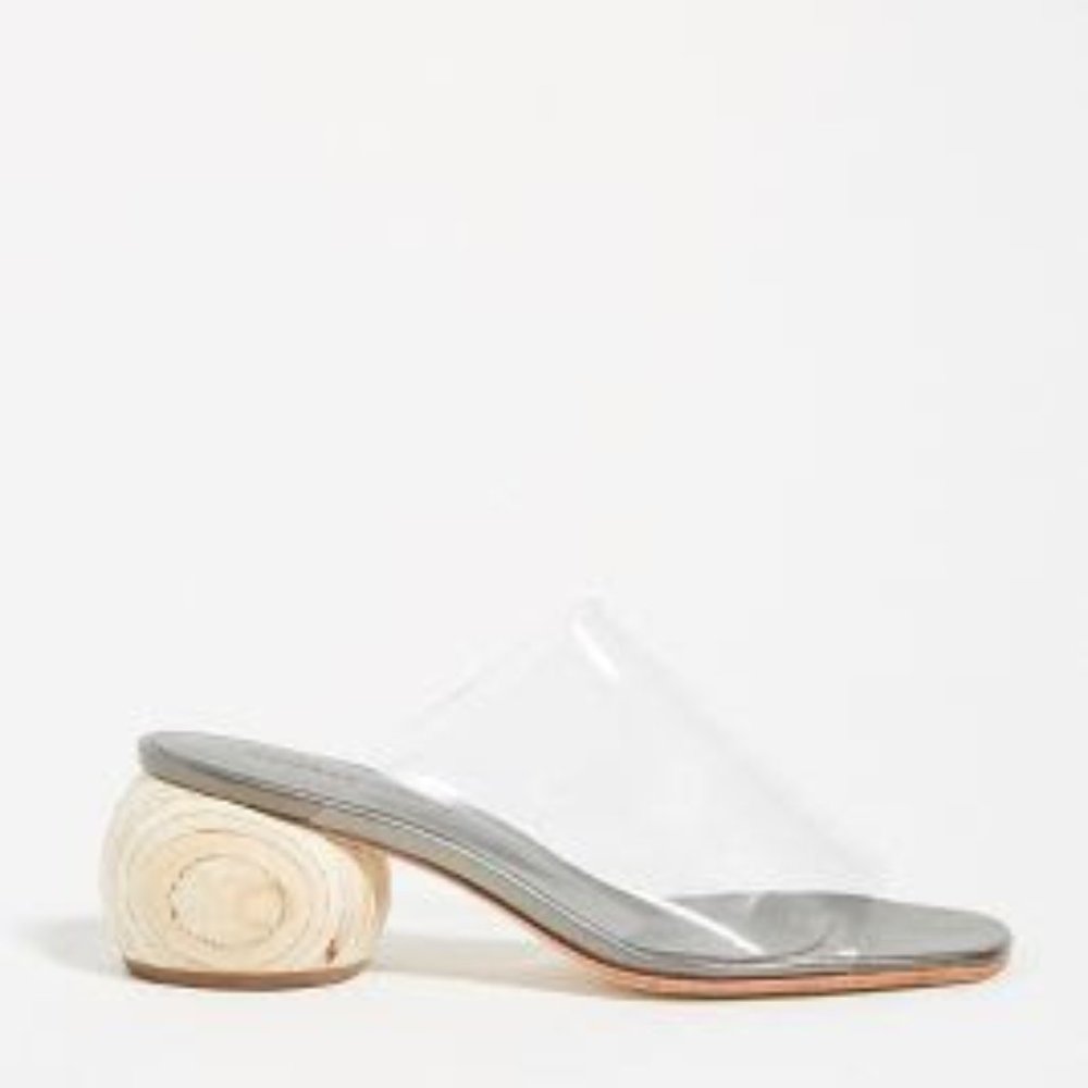 NEVER WORN CLEAR HEELED SLIDE SANDALS